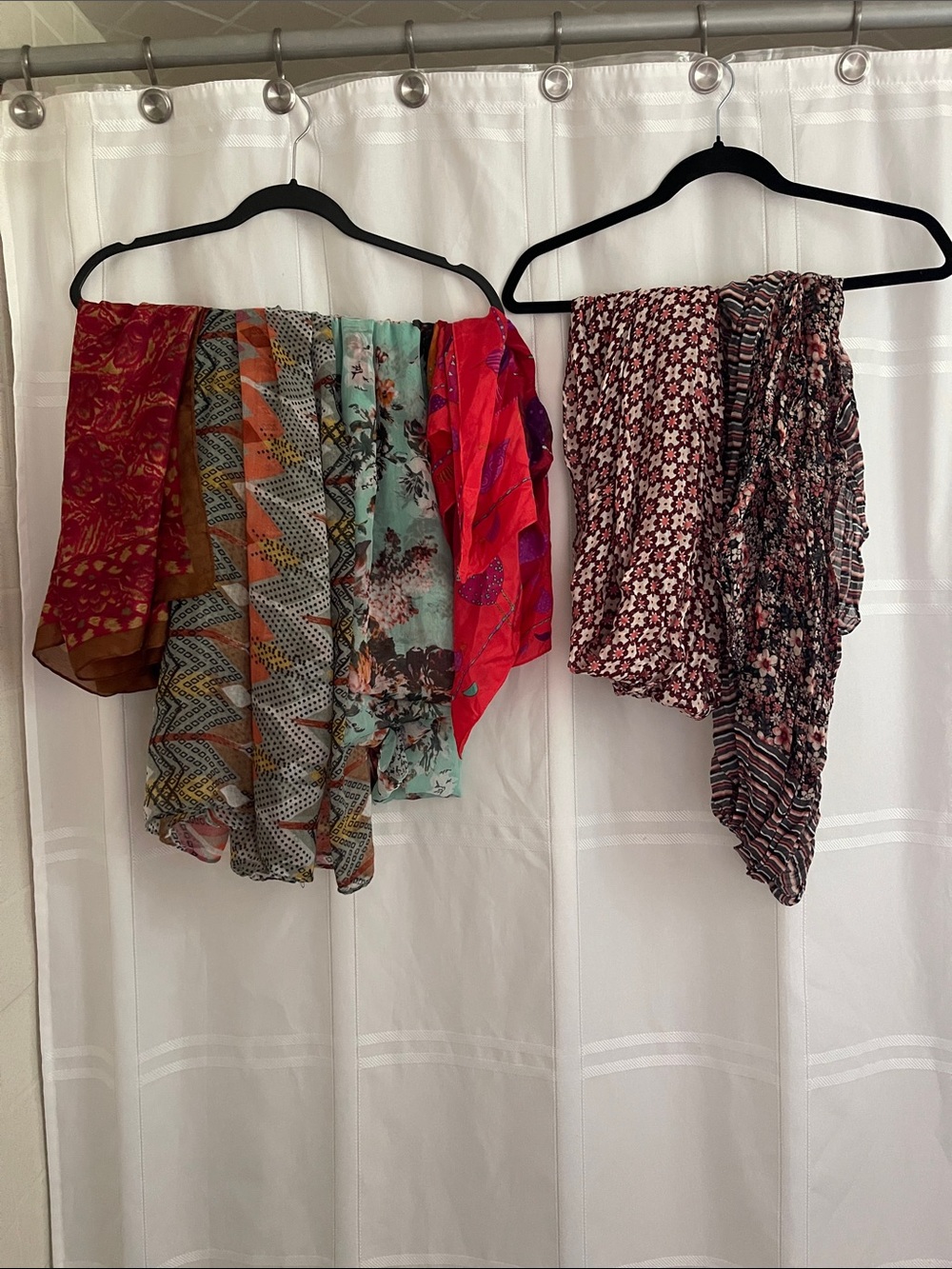 Six women’s scarves. Miscellaneous colors and sizes.